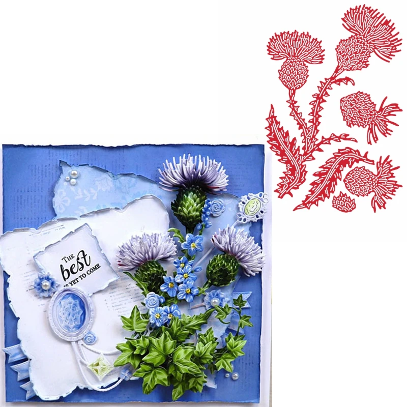 

Thistle Flowers Metal Cutting Dies Blooming Thistle Flowers&Spray Die Cuts For Card Making DIY Album New 2019Crafts Cards