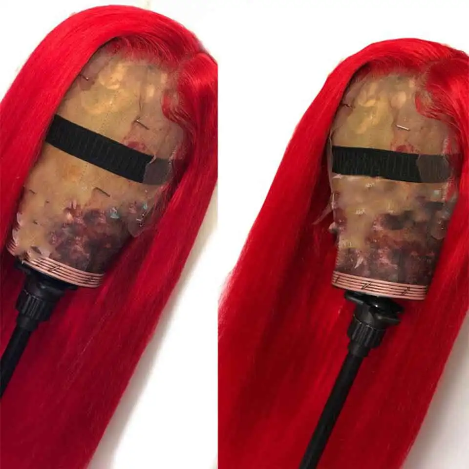 Red A Color Wig 13X4 613 блондинка красный бордовый 99J розовый цвет прямые 150% Синтетические волосы на кружеве человеческих волос парики предварительно бразильский Реми FreeGift - Цвет: Red A Color Wig