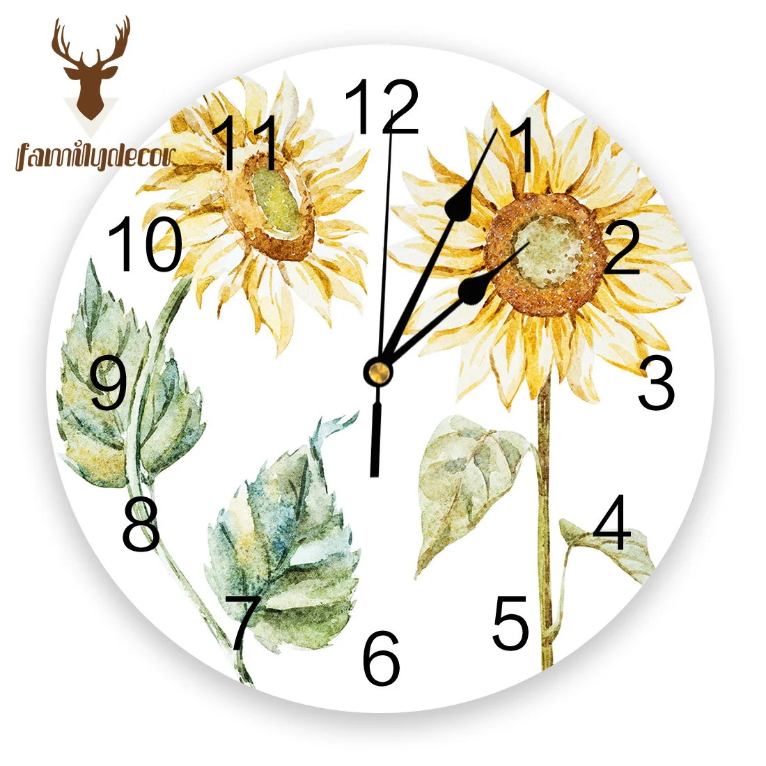 

Sunflower Watercolor Style Printed PVC Wall Clock Modern Design Home Decor Bedroom Silent Oclock Watch Wall For Living Room