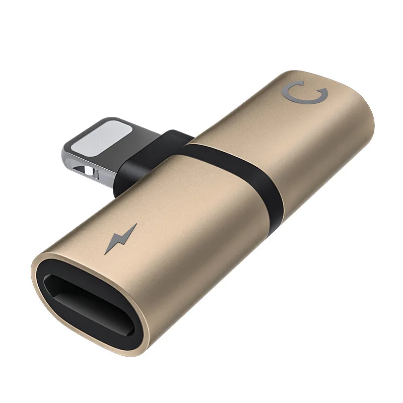 Для iPhone X XR 7 8 Plus аудио зарядка двойной адаптер сплиттер кабель для Lightning Jack для наушников AUX преобразователь кабельного разъема - Цвет: Золотой
