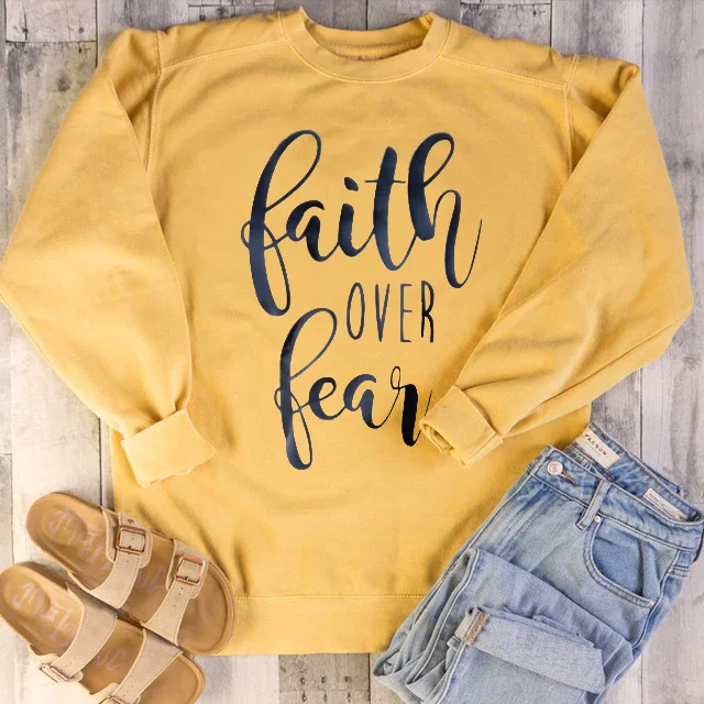 Yellow-black txt Faith Over Fear Толстовка Hipster христианское крещение вдохновляющие Унисекс Женская мода гранж tumblr street style пуловеры Топ - Цвет: Yellow-black txt