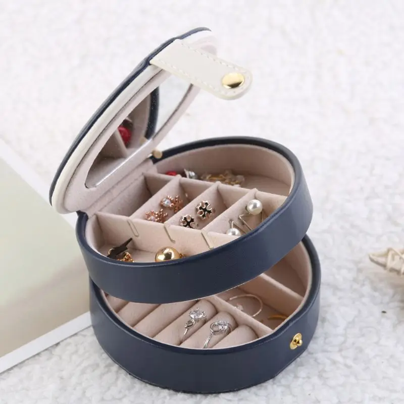 

Double Double Layers Portable Jewelry Box PU Storage Organizer Makeup Mirror Earrings Rings Hair Clips Necklace Bracelet Holder