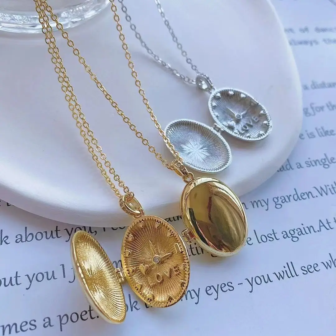 

5PCS, New Vintage Style Delicate Gold Silver Color Oval Necklace Photo Locket Love Pendant Choker For Men Woman Couple Jewelry