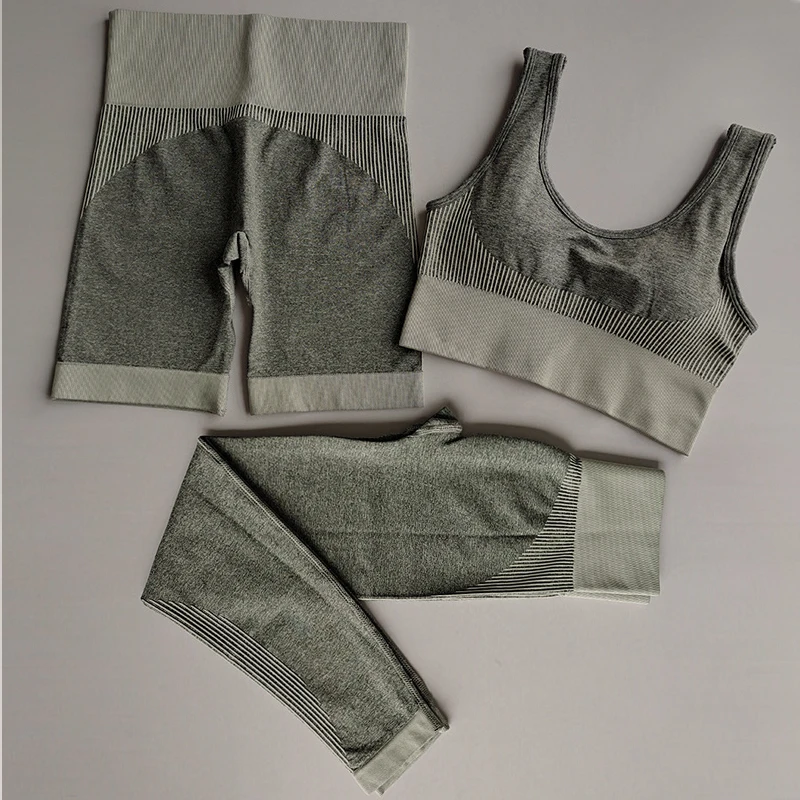 Women Vital Workout Clothes Sports Bra+Sport Shorts+Energy Seamless Leggings 3 Pieces Wear Gym Clothing Yoga Suit |