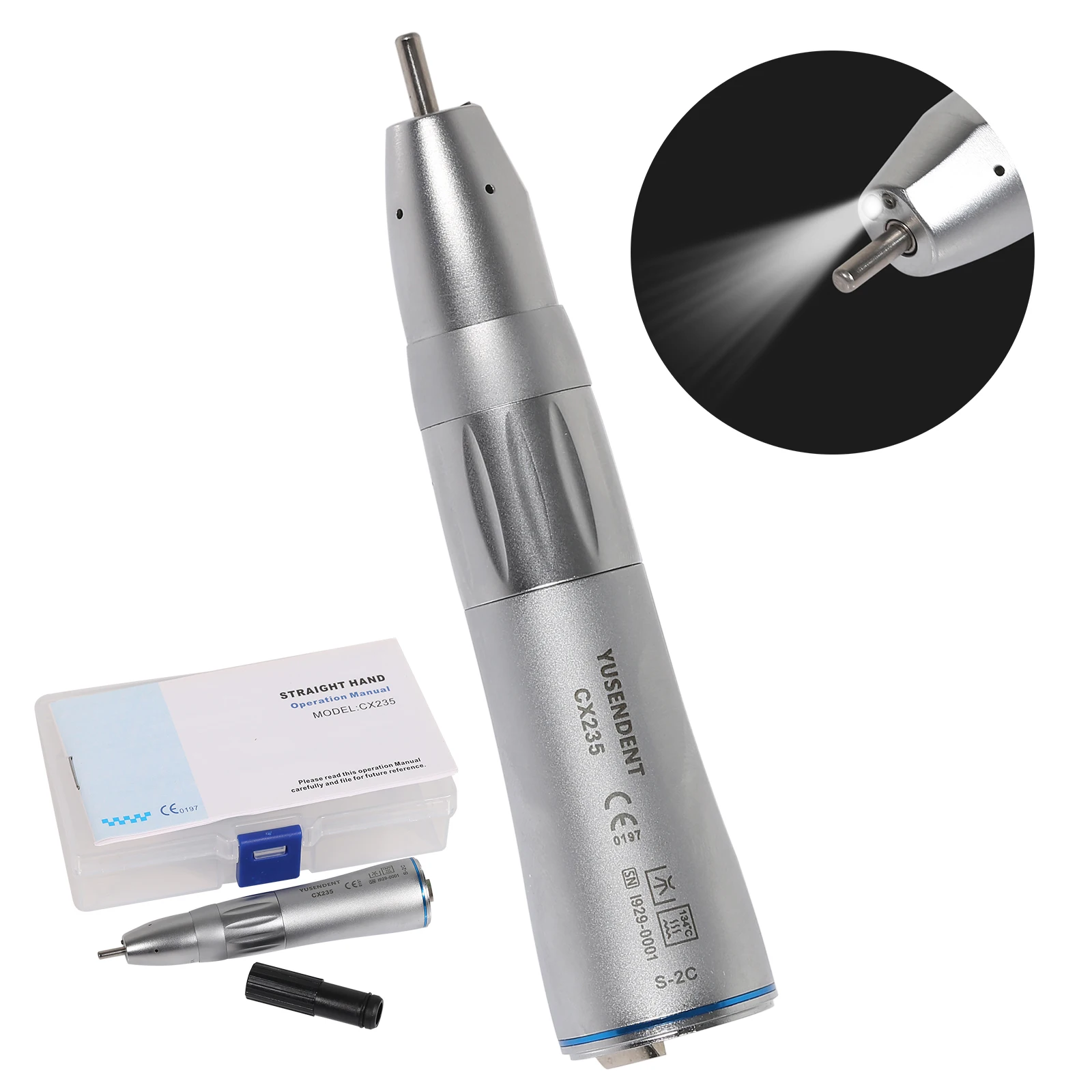 

Dental LED Fiber Optic Handpiece Contra Angle+Straight+6Hole E-type Motor Kit Inner Water Spray Push Button Pure Titanium Metal