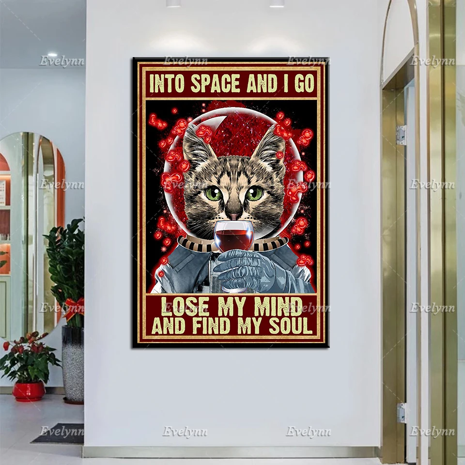 

Into The Space I Go To Lose My Mind And Find My Soul Poster, Spacecraft Art, Black Cat Wall Art, Spaceship Canvas Home Decor