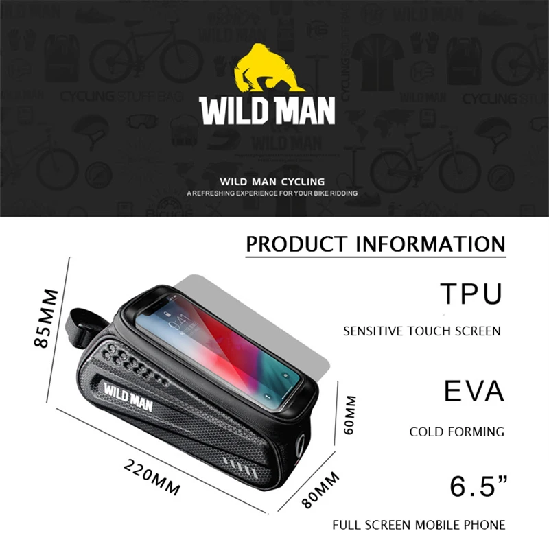 Жесткий Чехол для велосипеда WILD MAN 6,", светоотражающий непромокаемый чехол для телефона с сенсорным экраном, сумка для велосипеда, аксессуары для велоспорта