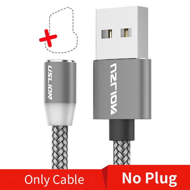 Магнитный кабель USLION, Micro usb type C, кабель для быстрой зарядки, зарядное устройство для iPhone, samsung, huawei, Xiaomi, Micro USB кабель, USB C кабель - Цвет: No Plug Only Cable