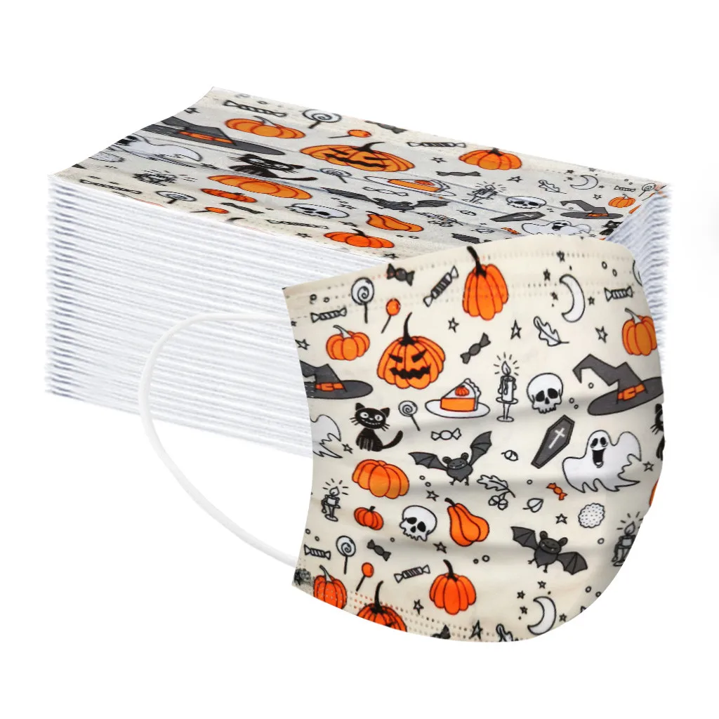 Детская маска с белым принтом на Хэллоуин 3 слойная дышащая одноразовая ушной