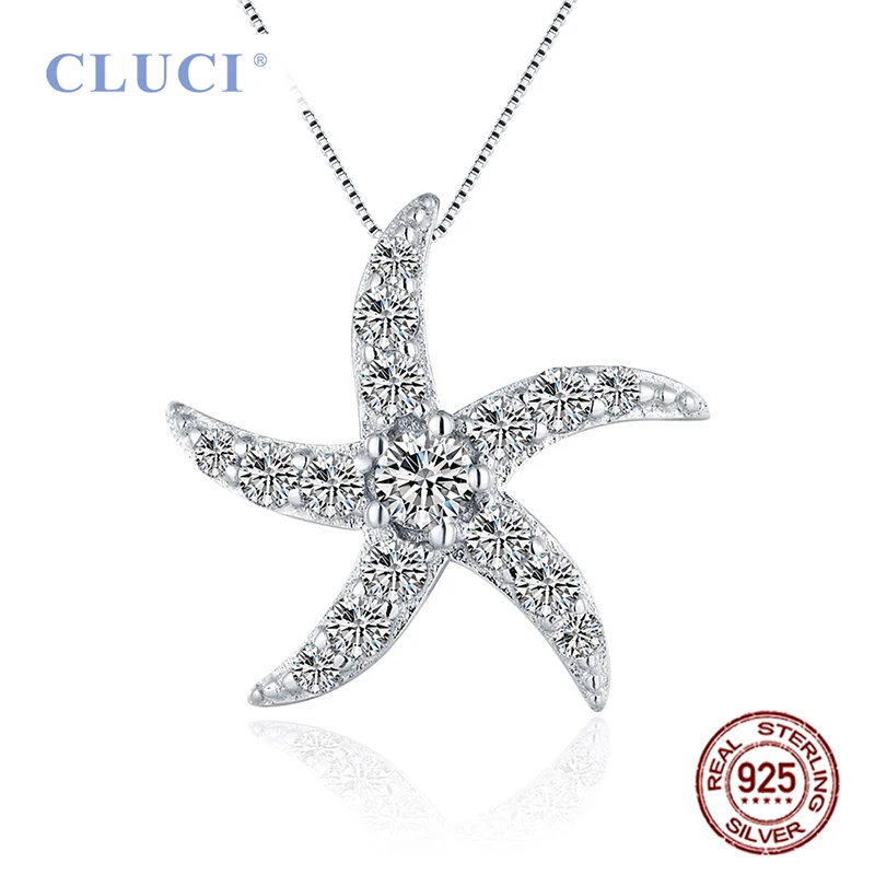 CLUCI Настоящее серебро 925 Милая Морская звезда кулон для женщин ожерелье