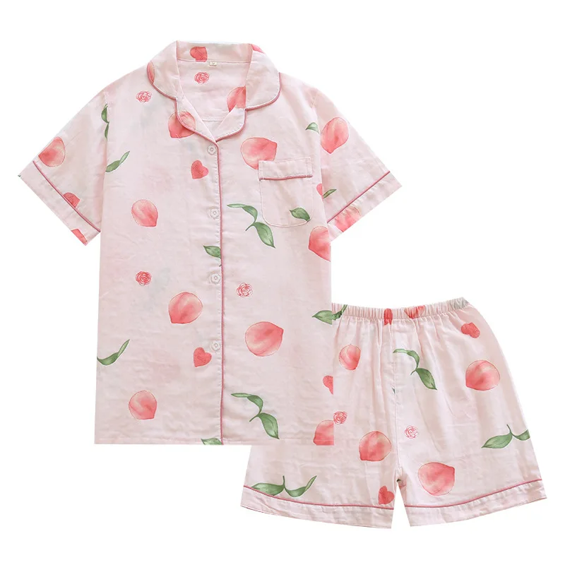 New Summer Women Pajamas Set Cotton Gauze Short-sleeved Ladies Sleepwear with Shorts Thin Comfortable Soft Loose Home Clothes