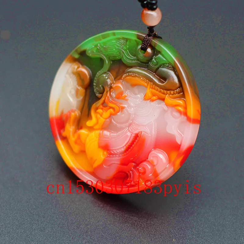 Цветное ожерелье с подвеской в виде Нефритового дракона китайские резные