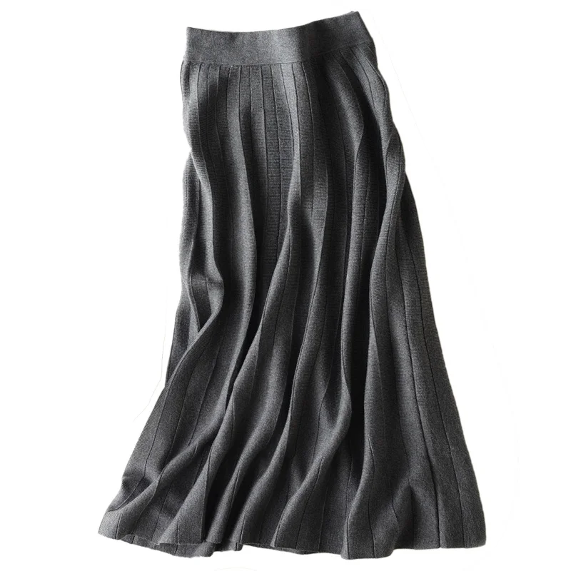 

Autumn Winter New Arrival 2020 Women Fashion Trends High Waist A-Line Long Skirts Cashmere Blending Knitted Skirts Maxi Skirts