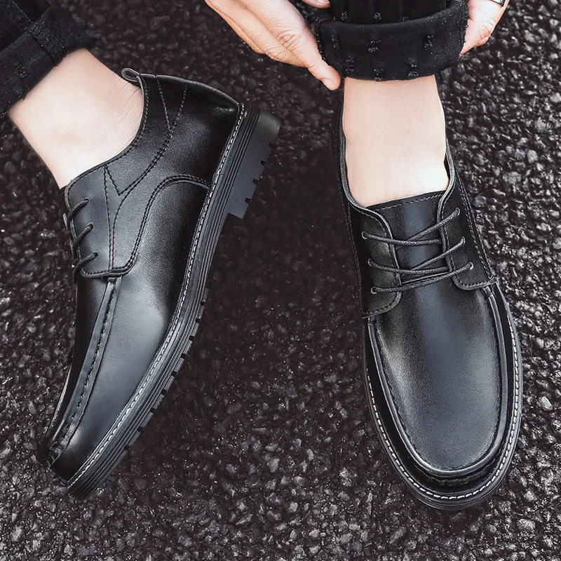 Туфли мужские кожаные деловые резиновая дышащая обувь классические для офиса