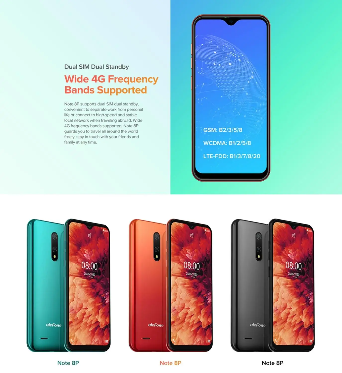 Ulefone Note 8P Smartphone Android 10 Go 4G Celular Phone Waterdrop Screen Quad Core 2GB+16GB 5.5-inch Face Unlocked Cellphones | Мобильные