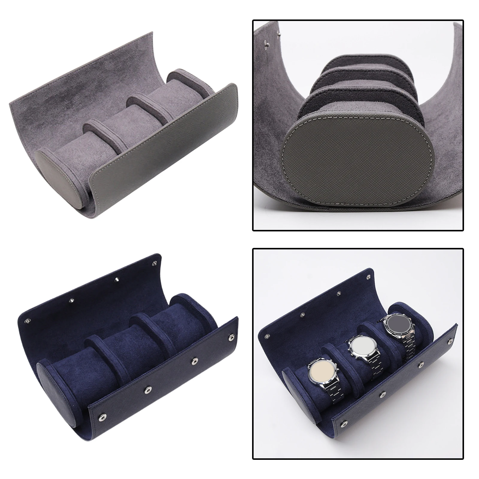 

Leather Watch Case Rolls Holder Organizer Portable Jewelry Round Box Cylinder Display Gift Accessary