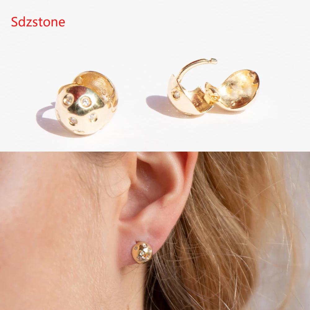 Sdzstone модные золотые цвета AAA CZ круглый элемент Клипсы Серьги для женщин Оптовая