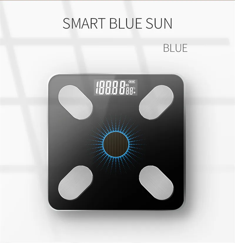Bluetooth-весы напольные весы для тела, весы для ванной, смарт-дисплей с подсветкой, солнечные электронные весы, весы для жира тела, мышечная масса BMI