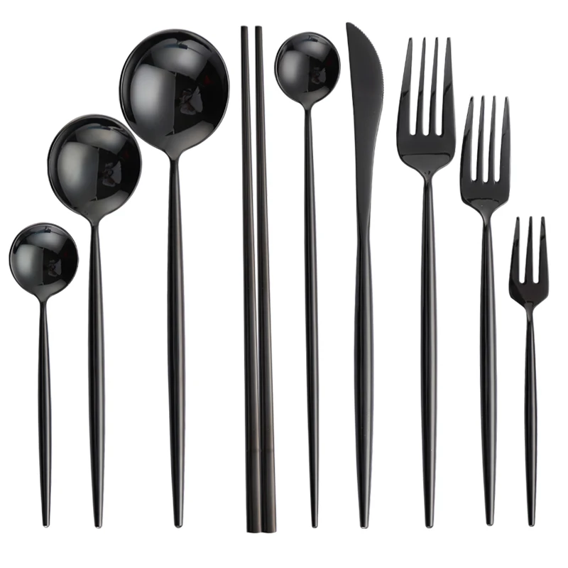 Набор столовых приборов из нержавеющей стали с черным зеркалом столовая ложка