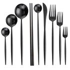 Набор столовых приборов из нержавеющей стали с черным зеркалом, столовая ложка, вилка, нож, палочки для еды, кухонная круглая ручка