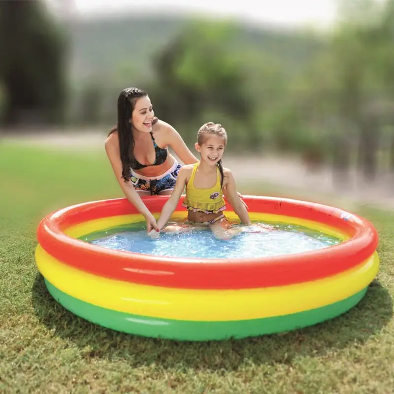 

Summer Inflatable Swimming Pool Rainbow 3 Ring Design Outdoor Backyard Inflated Bathtub Kids Adults Garden Bathing Tub