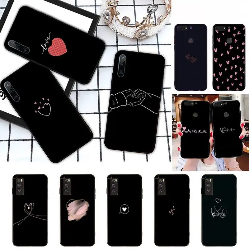 

Black Simple Lines Love Heart Phone Case Ultra Thin Luxury Case For Huawei Honor 10i 20i 8 Pro 9 10 20 Lite 30 Pro Back Coque