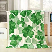 green four leaf clover throw blanket pattern with watercolro clover decorative soft warm cozy flannel plush throws blankets