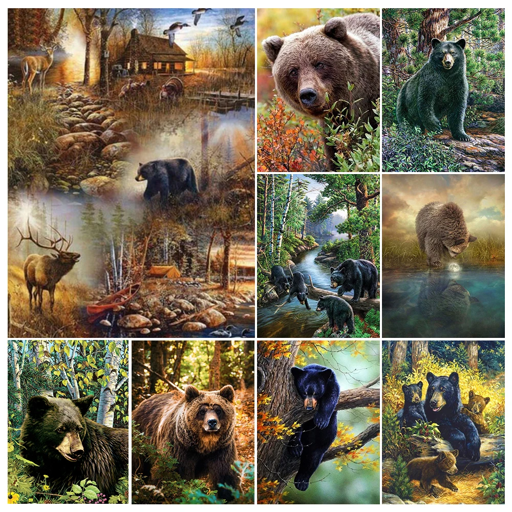 

5D DIY Diamond Painting Animals Bear Cross Stitch Kit Full Drill Embroidery Mosaic Art Picture of Rhinestones Crafts Decor Gift