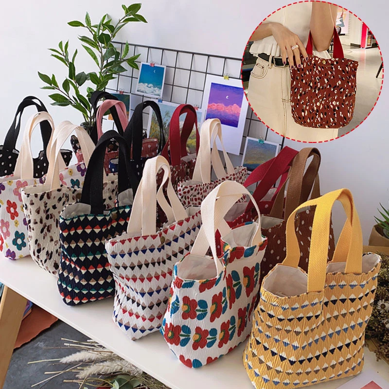 

Сумка холщовая для покупок для девочек, миниатюрный саквояж с цветочным принтом, повседневный складной чемоданчик для обеда