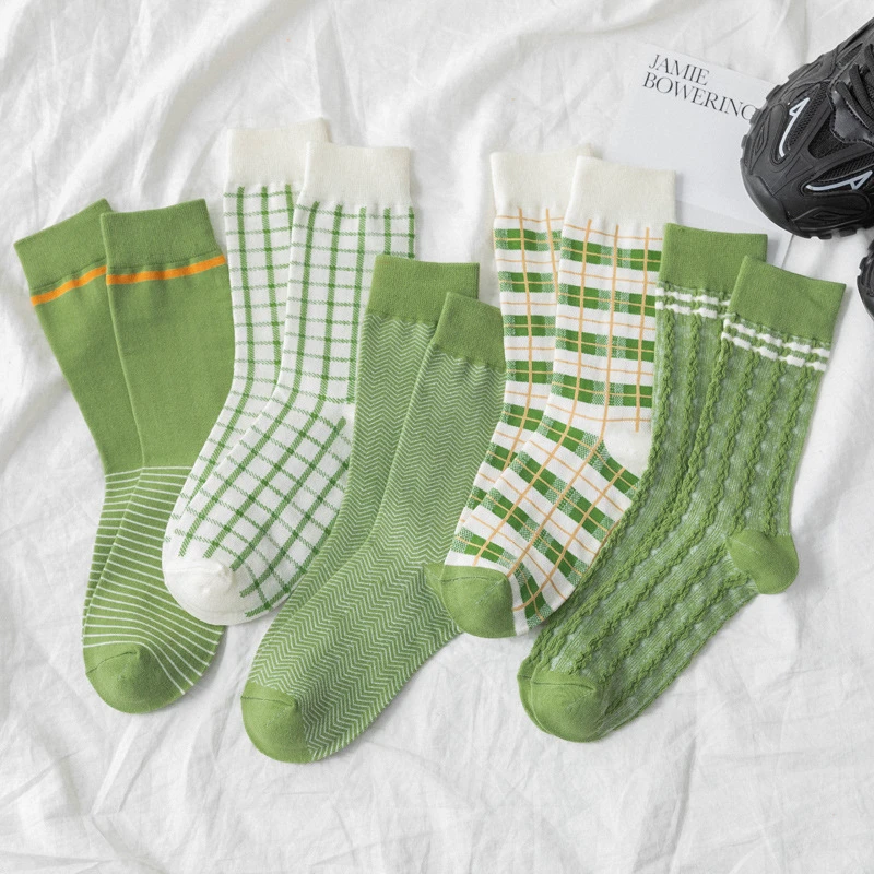 

CHAOZHU All Fresh Green 5 Patterns Lattice Small Waves Matcha Spring Summer Skateboard Lady Girl Women Fashion Socks Casual