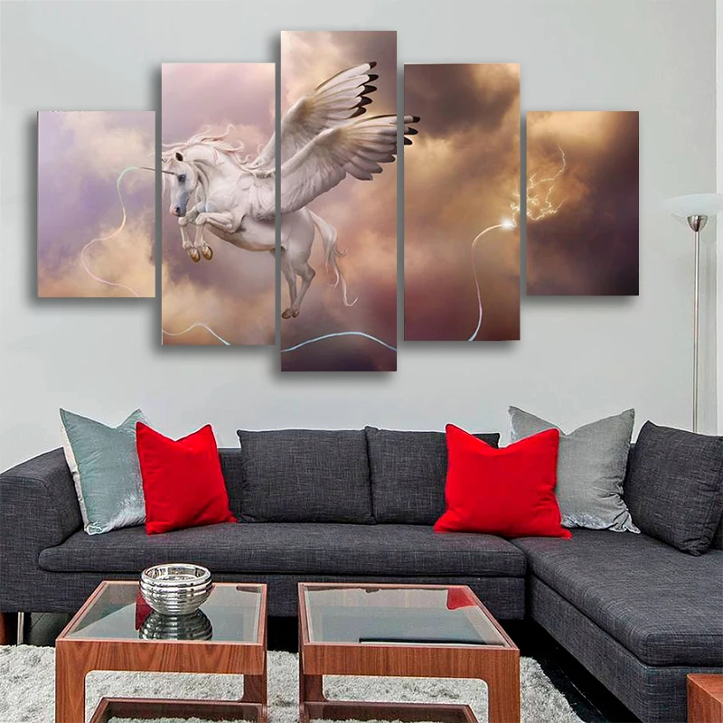 

5 pieces of wall art canvas painting animal posters fantasy pegasus family decoration modular wall pictures children's room