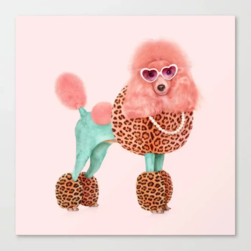 

Wall Art Canvas Pink Funky Dog Poodle Animal Painting Picture Cool Print Home Decor Poster Cuadros For Living Room Modular Frame