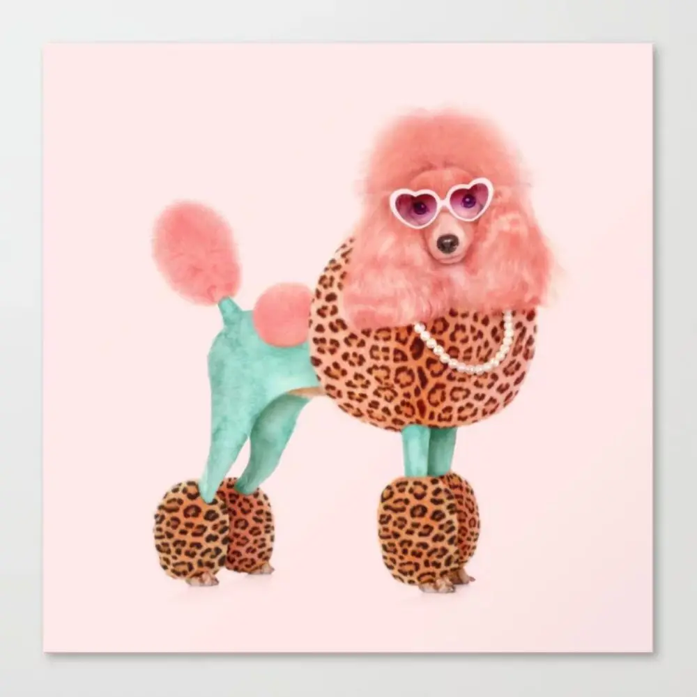 Фото Настенное художественное полотно с изображением розовых забавных собак пуделей