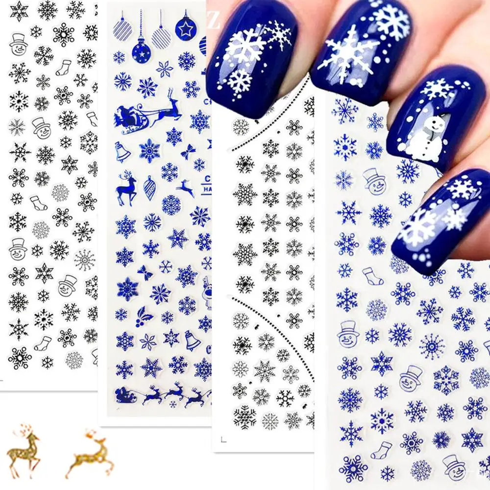 

Newest Blue Black Snowflake Design Self Adhesive Decal Slider DIY Decoration Tool Nail Art Stickers F 283
