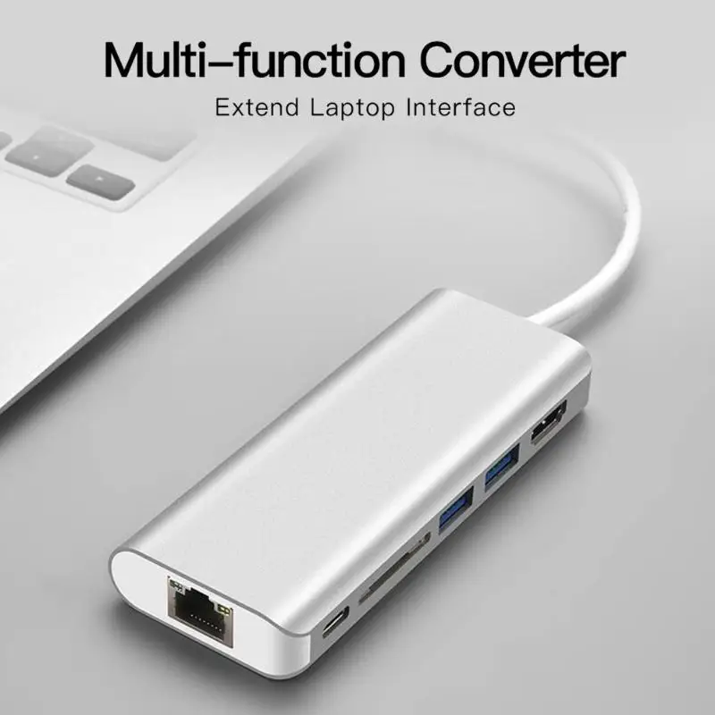 6 в 1 многофункциональный адаптер USB 3 0 HDMI RJ45 PD для карты памяти без программного