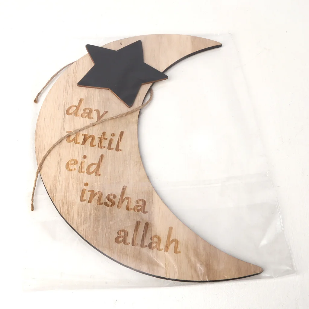 

1pc Gurban Eid Mubarak Wooden Pendants Custom Moon Countdown Wooden Home Ornaments Crafts Stars Black Small Blackboard