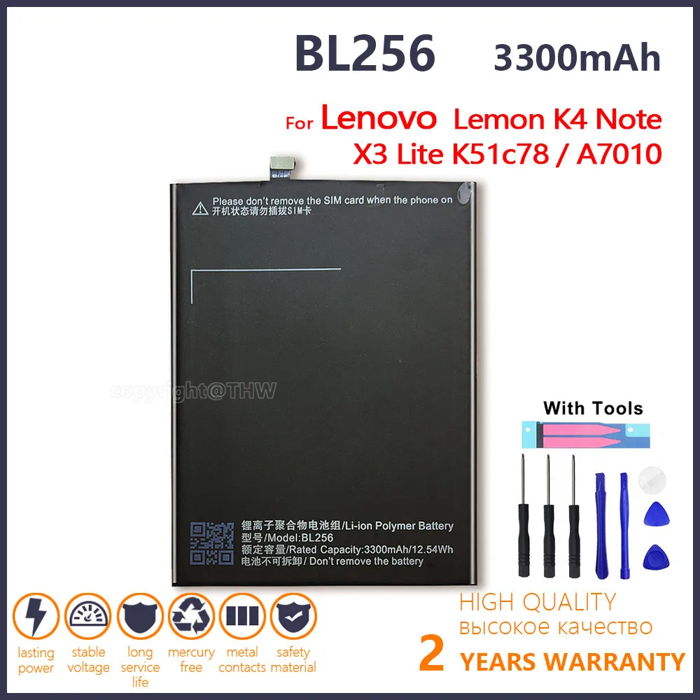 

100% Original 3300mAh BL256 Li-ion Battery for For Lenovo Lemon K4 Note K4note X3 Lite K51c78 /A7010 Batteries With Gifts Tools