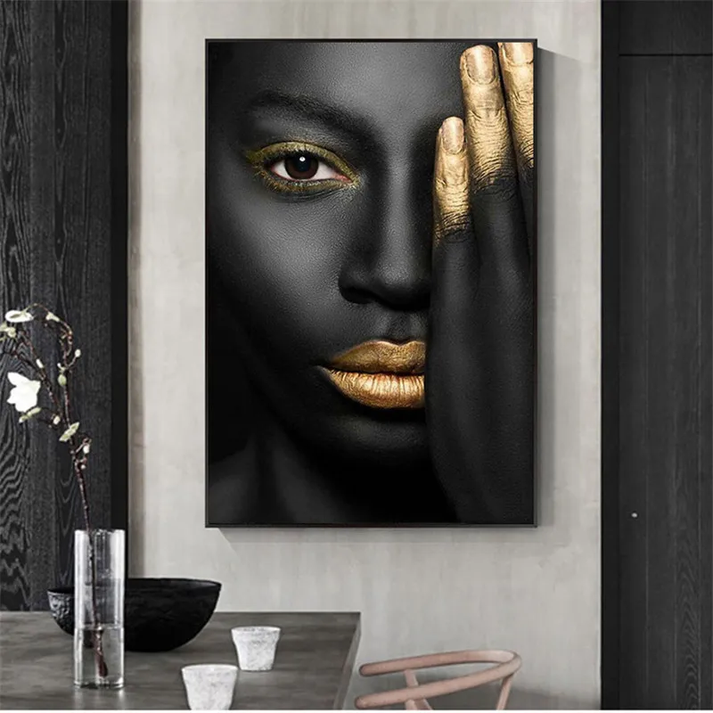 

Black African Nude Blindfold Woman Oil Painting on Canvas Posters and Prints Scandinavian Wall Art Picture for living room