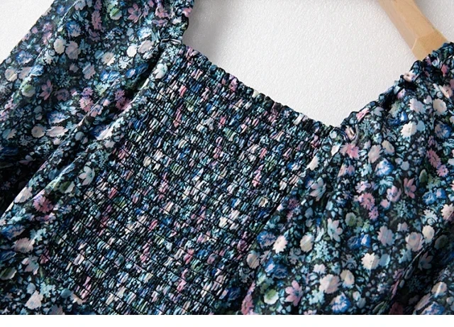 

2020 Women Long Dress Short Sleeve Square Collar Flower Printed Ladies Split Midi Dresses