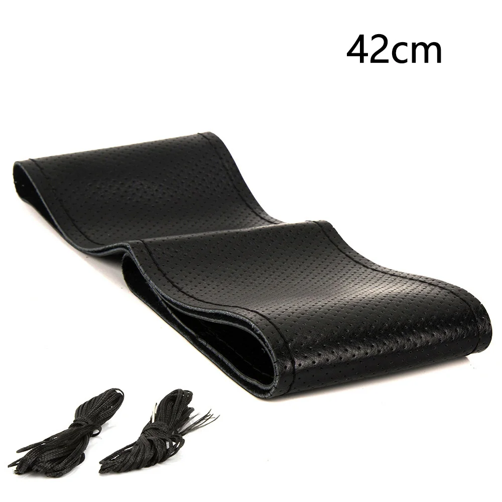 BLACK 42cm Чехол на руль из KAWOSEN кожи, аксессуары для стайлинга автомобилей Volante Esportivo, чехол ручной работы с иглами и резьбой SWCH02 - Название цвета: BLACK 42cm