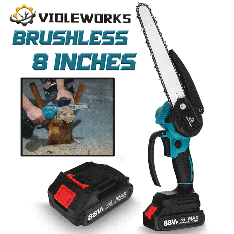 88VF 8 Inch Brushless Electric Chain Saw Mini Chainsaw Rechargeable Wood Cutter...