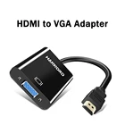 Адаптер Hannord HDMI-совместимый с VGA, 1080P, штекер-гнездо, цифровой аналоговый видео аудио адаптер для ПК, ноутбука, ТВ-приставки