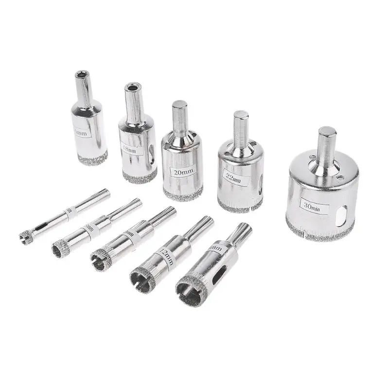 

10Pcs Diamond Coated Core Hole Saw Drill Bit Set Tools For Glass Tiles Marble