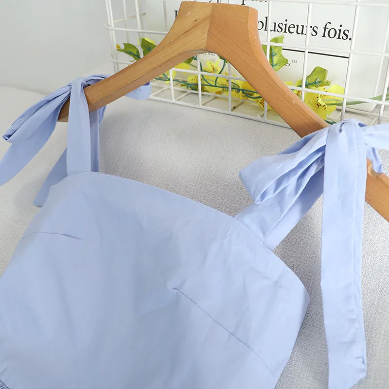 

KUSAHIKI Summer Women Beach Style Dresses Elegant Slim Waist Bow Tie Spaghetti Strap Dress Causal Patchwork A-line Vestido 6H834