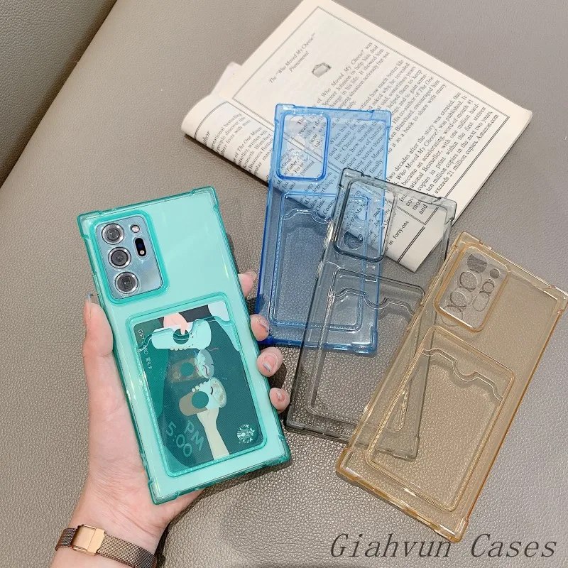 

Square Silicone Phone Cover For Samsung S10 S20 FE S21 Note 20 Plus + Ultra Note20 Drop Resistance Transparent Card Wallet Cases