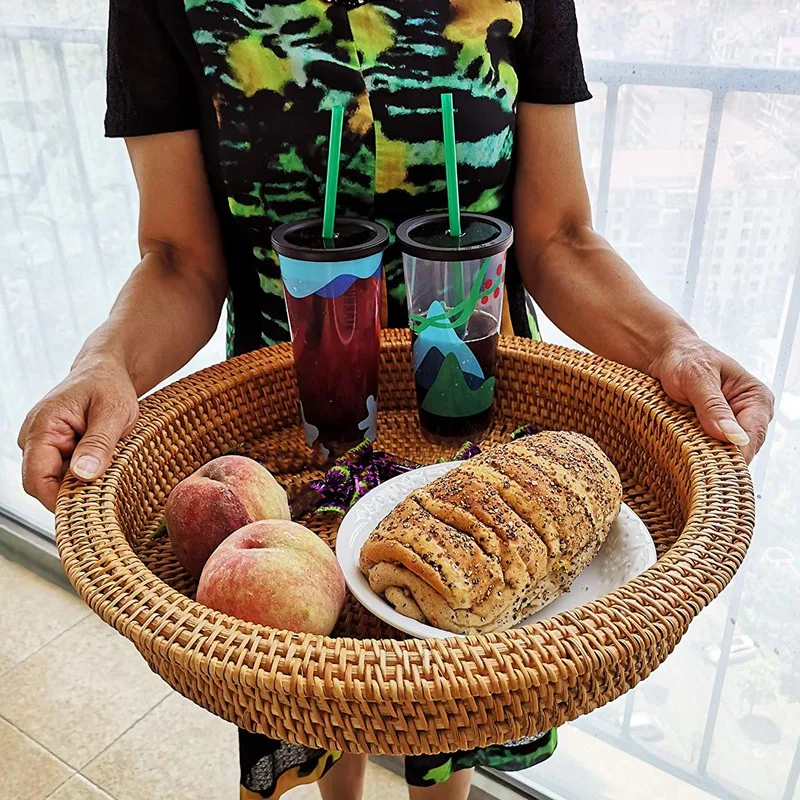 Ротанговый ручной круглый высокий настенный декоративный поднос для