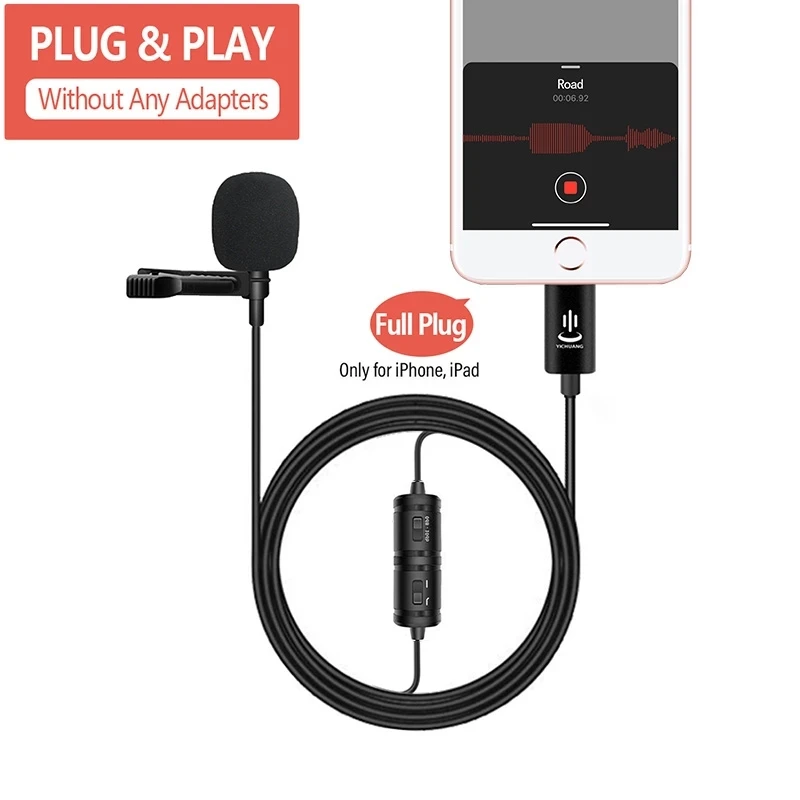 

Mini Microphone YC-VM40 Audio Video Recording Lavalier Condenser Microphone Lightning Mic For iPhone X Xr Xs max 8 11 12/iPad