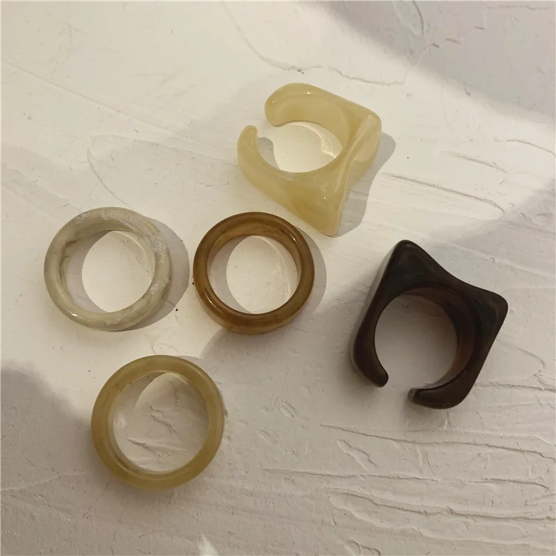 FFLACELL 2021 Смола холодный ветер акрил янтарно-бежевый кольцо для женщин вечерние