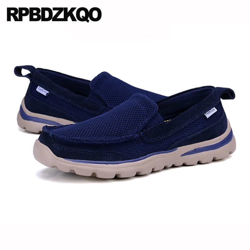 Sneakers Round Toe Comfort Skate Men Mesh Slip On Shoes Designer Trainers Plus Size 2021 Breathable Casual Navy Blue Fashion |