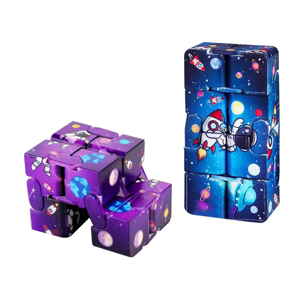 Anti Stress Infinite Cube Space Astronaut Spaceship Printing Pattern Infinity Cube Flip Magic Cube Stress Reliever Autism Toys